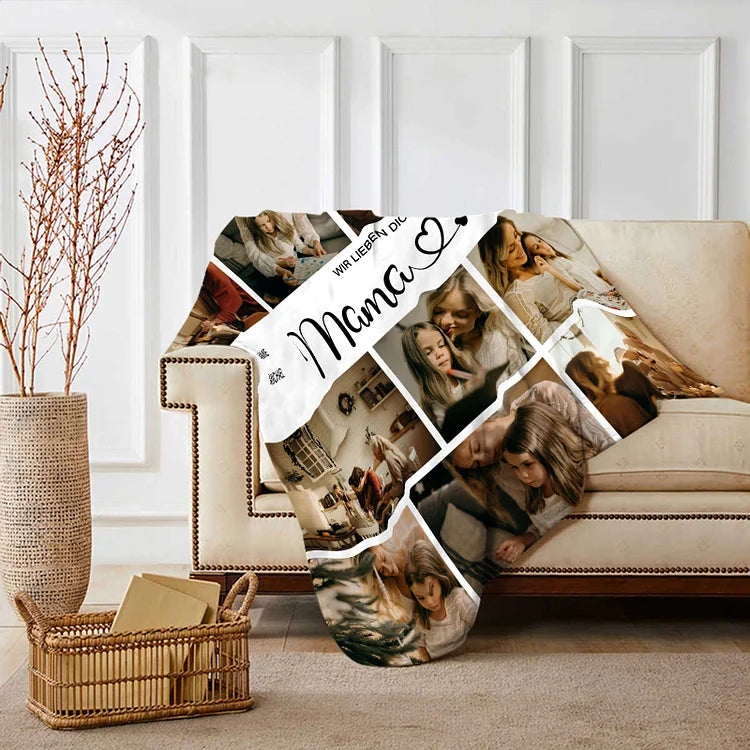 Gepersonaliseerde deken met 12 foto's en 2 teksten - Lieve mama fotodeken We zijn zo blij dat we jouw kinderen zijn - Het beste cadeau voor moeder