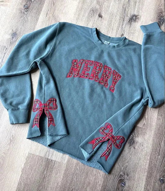 Vrolijke sweater met strik aan de zijkant en uitsparing, geruite kersttrui, trendy speelse strik