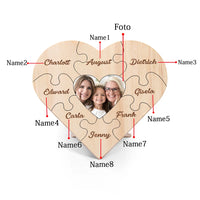 Familie Hart Houten Decoratie - Gepersonaliseerde Foto & 3-9 Naam Puzzel Bureaudecoratie Houten Ornament