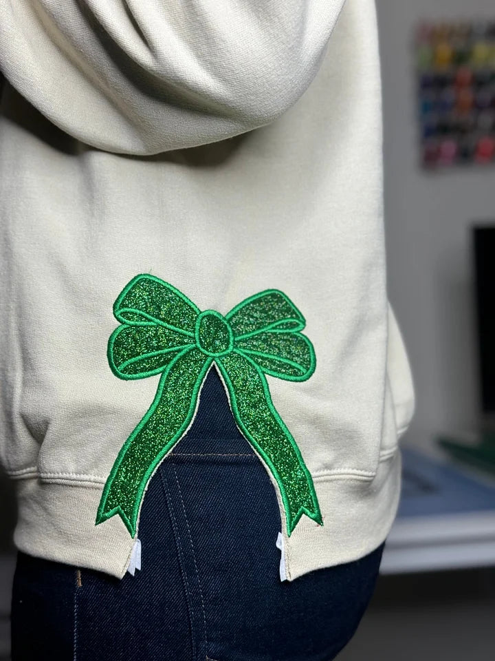 Sweat-shirt personnalisé vert/rouge avec nœud Joyeux Noël