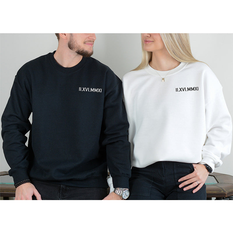 Sweat-shirt personnalisé brodé pour couple avec chiffres romains, cadeaux de Noël