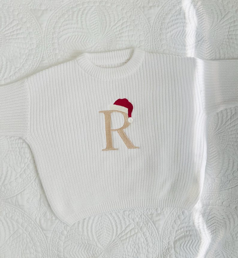 Kerstmuts Monogram Oversized Kinder Peuter Geborduurde Babytrui