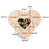 Familie Hart Houten Decoratie - Gepersonaliseerde Foto & 3-9 Naam Puzzel Bureaudecoratie Houten Ornament