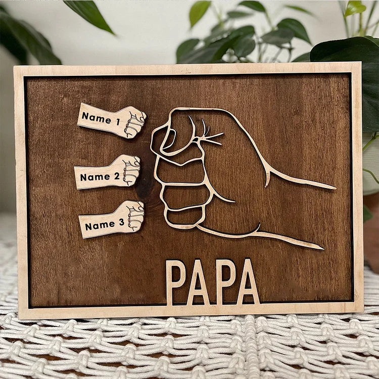 Cadre en bois personnalisé avec 1 à 6 noms pour papa
