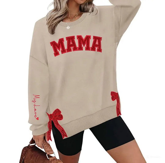 Sweat-shirt maman personnalisé avec nœud latéral pailleté et broderie