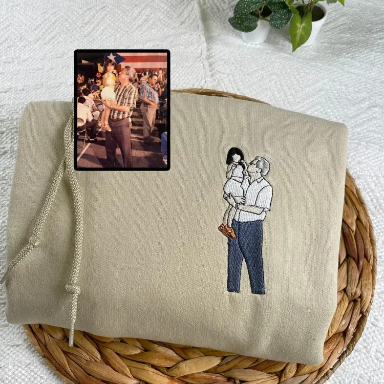Geborduurd shirt voor de eerste keer vader | Aangepast shirt voor nieuwe vaders | Gepersonaliseerd T-shirt met foto van papa | Cadeau voor nieuwe vaders