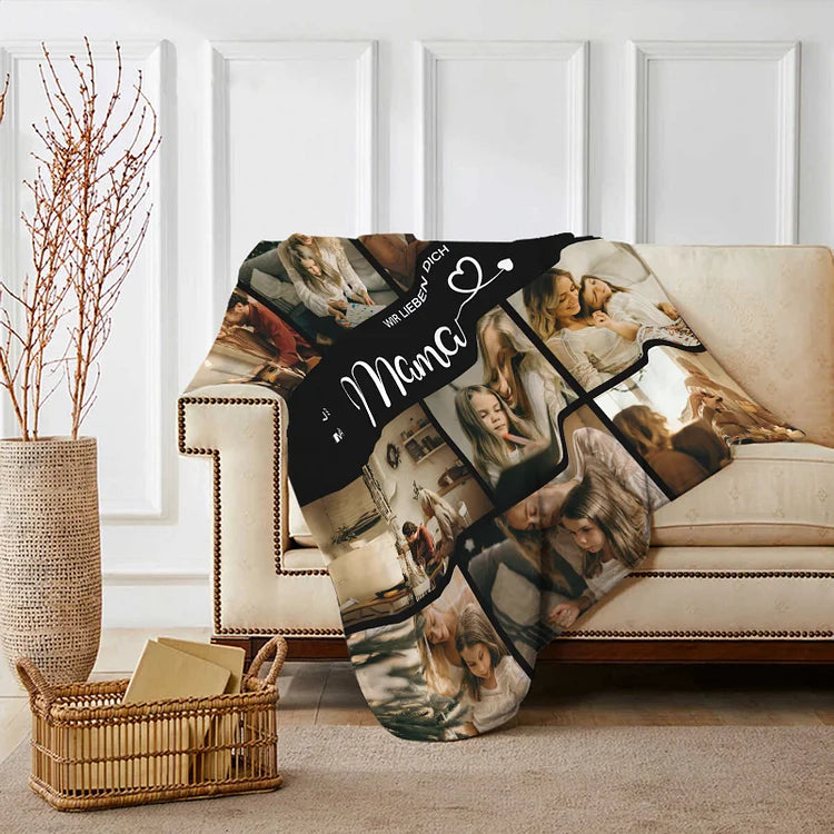 Gepersonaliseerde deken met 12 foto's en 2 teksten - Lieve mama fotodeken We zijn zo blij dat we jouw kinderen zijn - Het beste cadeau voor moeder