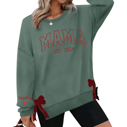 Sweat-shirt maman personnalisé avec nœud latéral pailleté et broderie