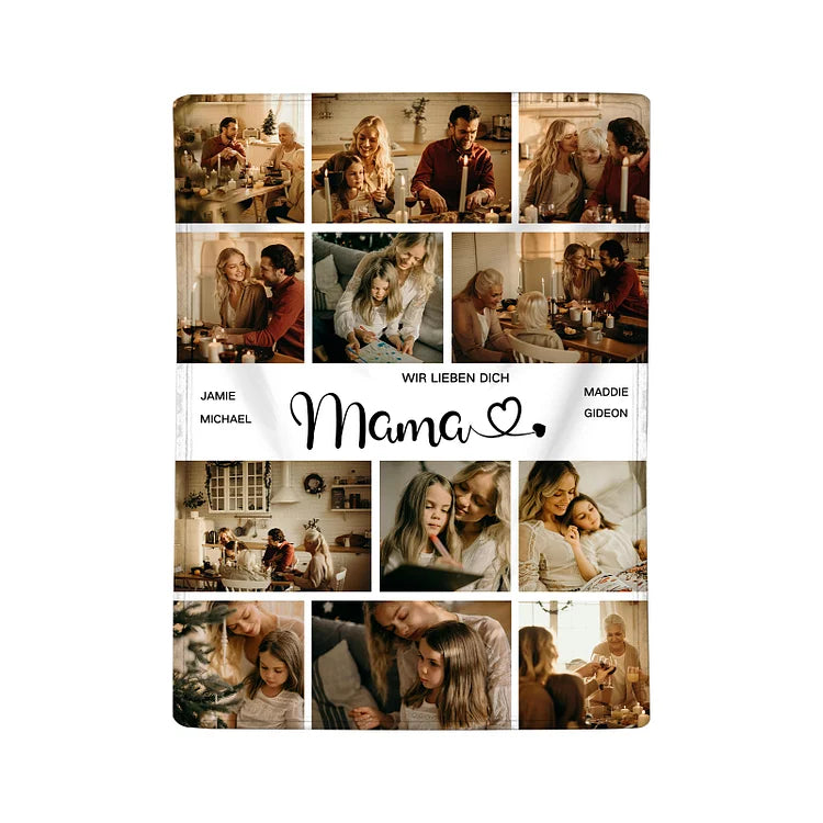 Gepersonaliseerde deken met 12 foto's en 2 teksten - Lieve mama fotodeken We zijn zo blij dat we jouw kinderen zijn - Het beste cadeau voor moeder