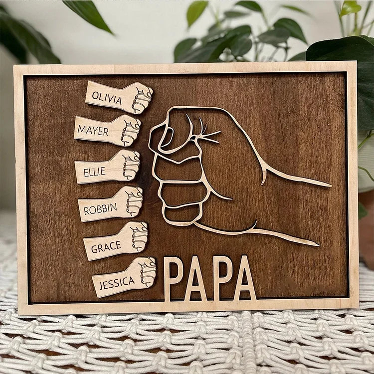 Cadre en bois personnalisé avec 1 à 6 noms pour papa