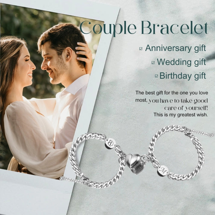 Gepersonaliseerde roestvrijstalen armbandenset met 2 letters voor koppels