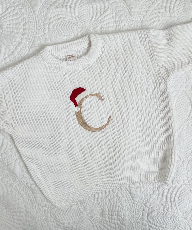 Kerstmuts Monogram Oversized Kinder Peuter Geborduurde Babytrui