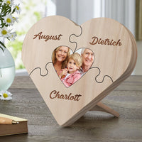 Familie Hart Houten Decoratie - Gepersonaliseerde Foto & 3-9 Naam Puzzel Bureaudecoratie Houten Ornament
