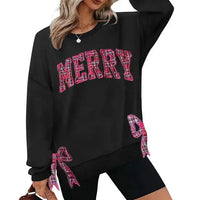 Vrolijke sweater met strik aan de zijkant en uitsparing, geruite kersttrui, trendy speelse strik