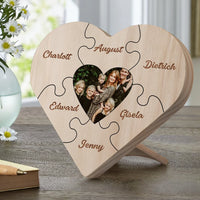 Familie Hart Houten Decoratie - Gepersonaliseerde Foto & 3-9 Naam Puzzel Bureaudecoratie Houten Ornament