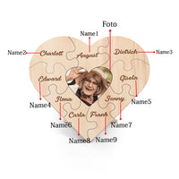 Familie Hart Houten Decoratie - Gepersonaliseerde Foto & 3-9 Naam Puzzel Bureaudecoratie Houten Ornament