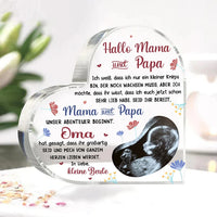 Décoration acrylique personnalisée avec 1 nom, texte et photo Bonjour papa et maman Décoration de bureau pour les nouveaux parents