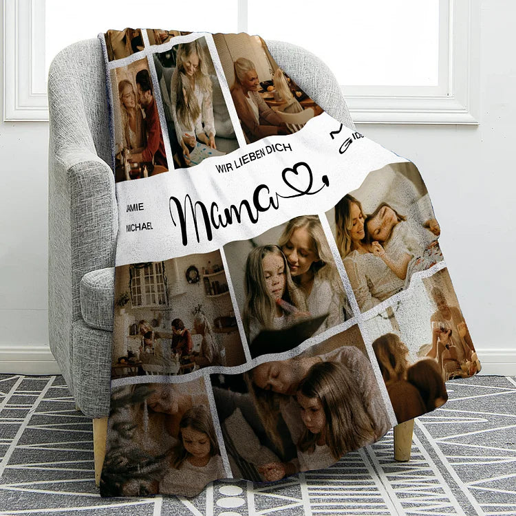Gepersonaliseerde deken met 12 foto's en 2 teksten - Lieve mama fotodeken We zijn zo blij dat we jouw kinderen zijn - Het beste cadeau voor moeder