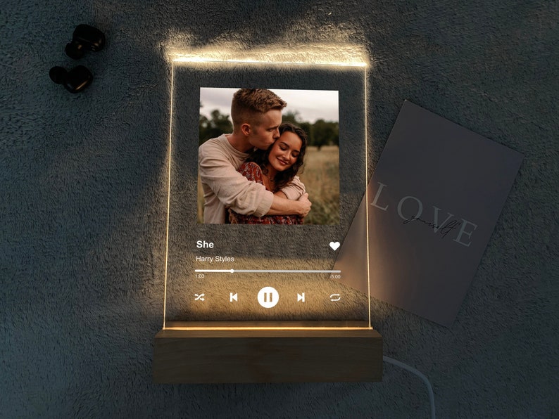 Gepersonaliseerde acryl fotoplaat met liedjes, aangepaste albumhoes met liedjes, scanbaar led-nachtlampje