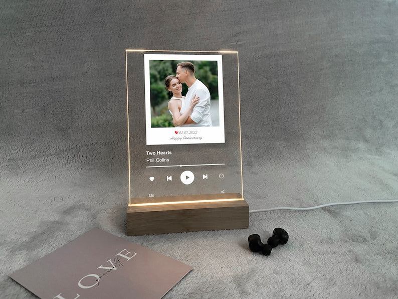 Gepersonaliseerde acryl fotoplaat met liedjes, aangepaste albumhoes met liedjes, scanbaar led-nachtlampje