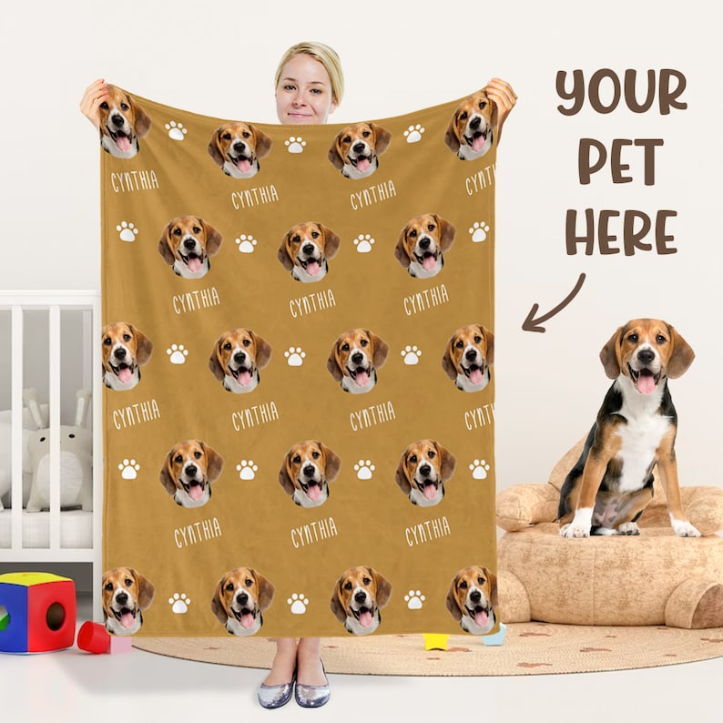 Gepersonaliseerde deken voor huisdieren, gepersonaliseerde deken met foto van hond met naam, gepersonaliseerde deken voor honden, deken met foto van huisdier, cadeaus voor hondenvaders, cadeaus voor dierenliefhebbers