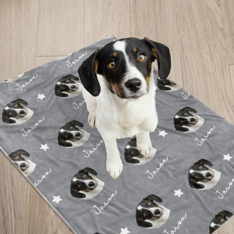 Gepersonaliseerde deken voor huisdieren, gepersonaliseerde deken met foto van hond met naam, gepersonaliseerde deken voor honden, deken met foto van huisdier, cadeaus voor hondenvaders, cadeaus voor dierenliefhebbers