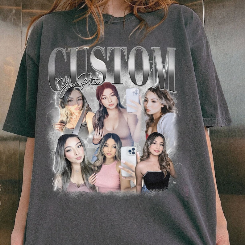 Gestalten Sie Ihr eigenes Bootleg-Shirt, Ihr individuelles Bootleg-Rap-T-Shirt, Ihr individuelles Foto, Ihr individuelles Freundin-Shirt, Ihr individuelles Boyfriend-Grafik-T-Shirt