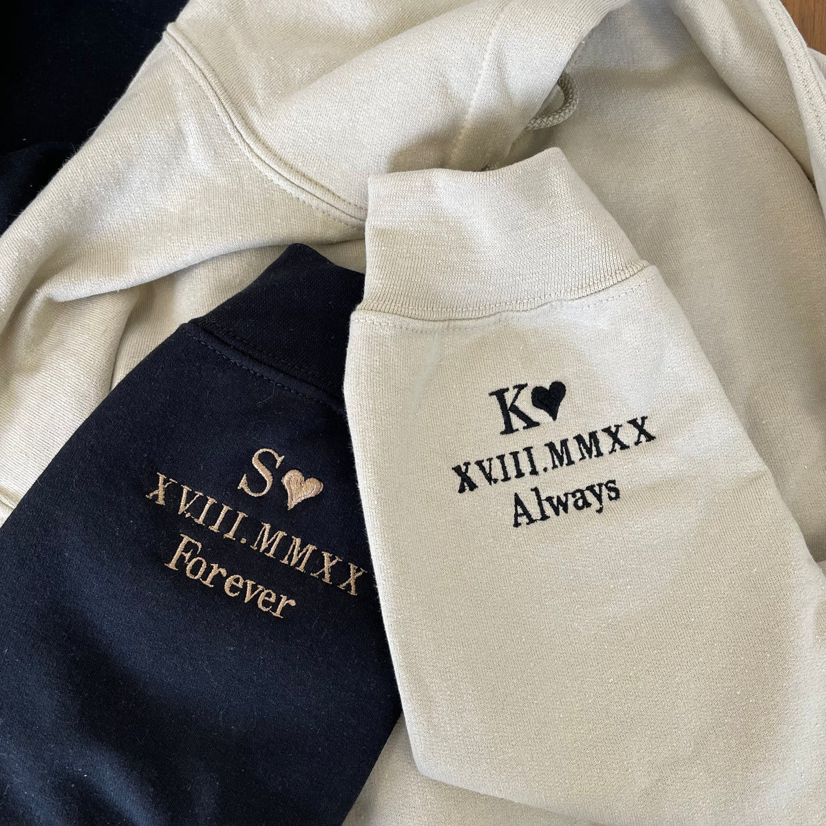 Op maat geborduurde hoodie of sweatshirt met ronde hals, cadeau voor koppels, jubileumcadeau