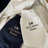 Op maat geborduurde hoodie of sweatshirt met ronde hals, cadeau voor koppels, jubileumcadeau