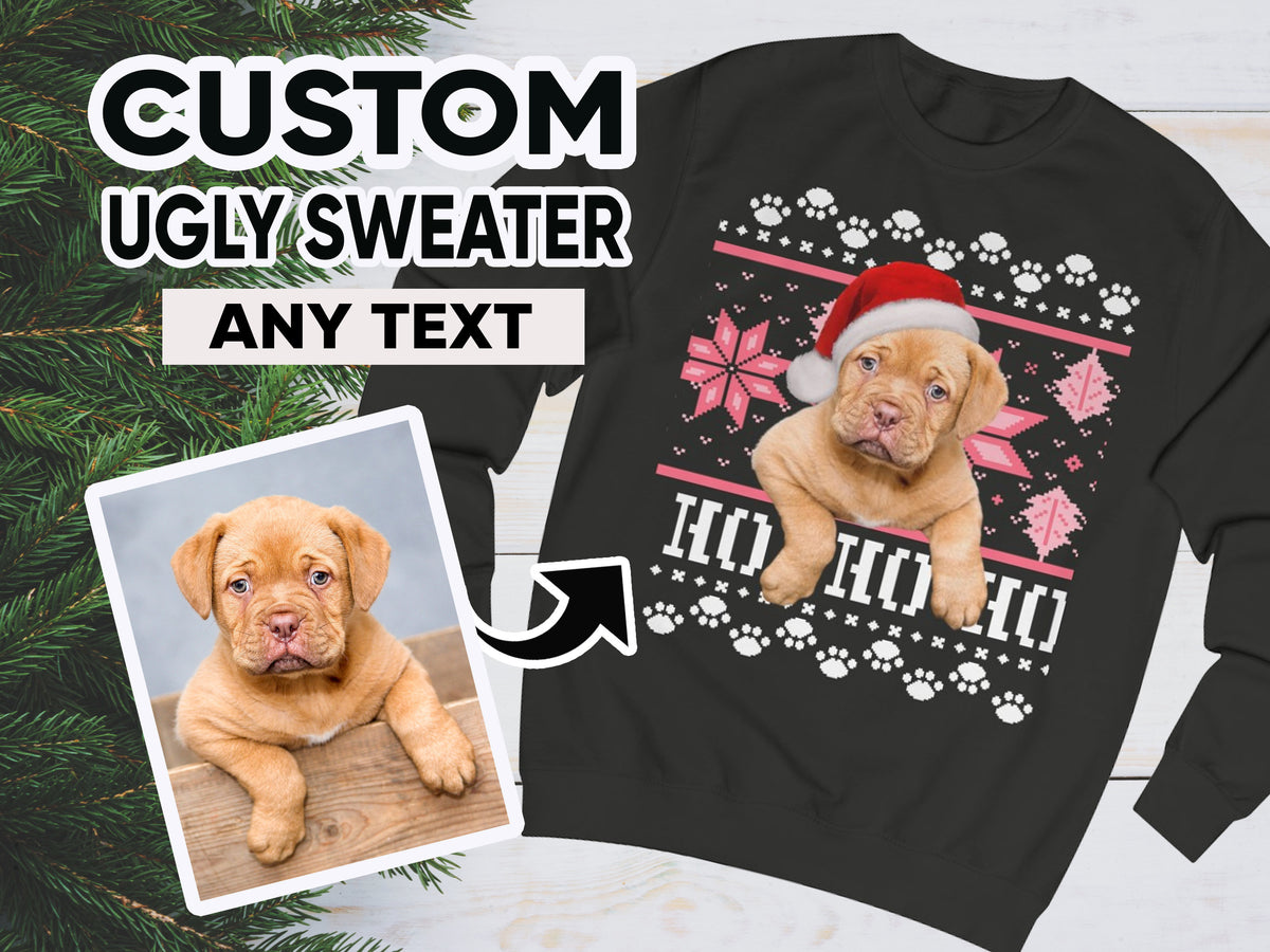 Gepersonaliseerde lelijke hondentrui voor Kerstmis, Kerstmanhond op kersttrui, Kerstmanmutshond