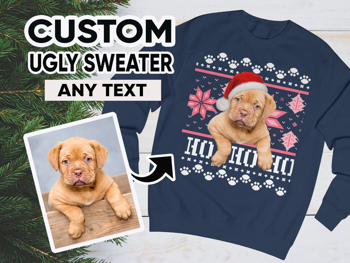 Gepersonaliseerde lelijke hondentrui voor Kerstmis, Kerstmanhond op kersttrui, Kerstmanmutshond