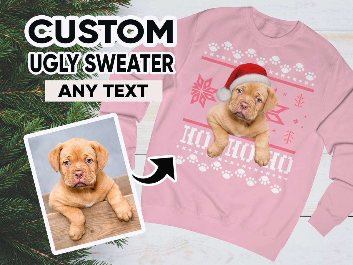 Gepersonaliseerde lelijke hondentrui voor Kerstmis, Kerstmanhond op kersttrui, Kerstmanmutshond