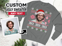 Gepersonaliseerde lelijke kersttrui, fotokersttrui, gepersonaliseerde trui met gezicht, lelijke kerstmuts, gezicht op kersttrui