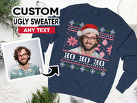 Gepersonaliseerde lelijke kersttrui, fotokersttrui, gepersonaliseerde trui met gezicht, lelijke kerstmuts, gezicht op kersttrui