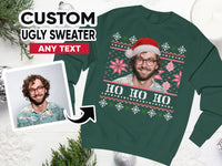 Gepersonaliseerde lelijke kersttrui, fotokersttrui, gepersonaliseerde trui met gezicht, lelijke kerstmuts, gezicht op kersttrui