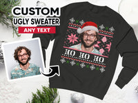 Gepersonaliseerde lelijke kersttrui, fotokersttrui, gepersonaliseerde trui met gezicht, lelijke kerstmuts, gezicht op kersttrui