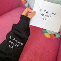 Aangepaste geborduurde handschrift sweatshirt, handschrift borduurwerk sweatshirt, bruidspaar jubileum bruiloft sweatshirt, handschrift sweatshirt