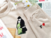 Gepersonaliseerde fotoportret geborduurde sweatshirt met capuchon voor koppels