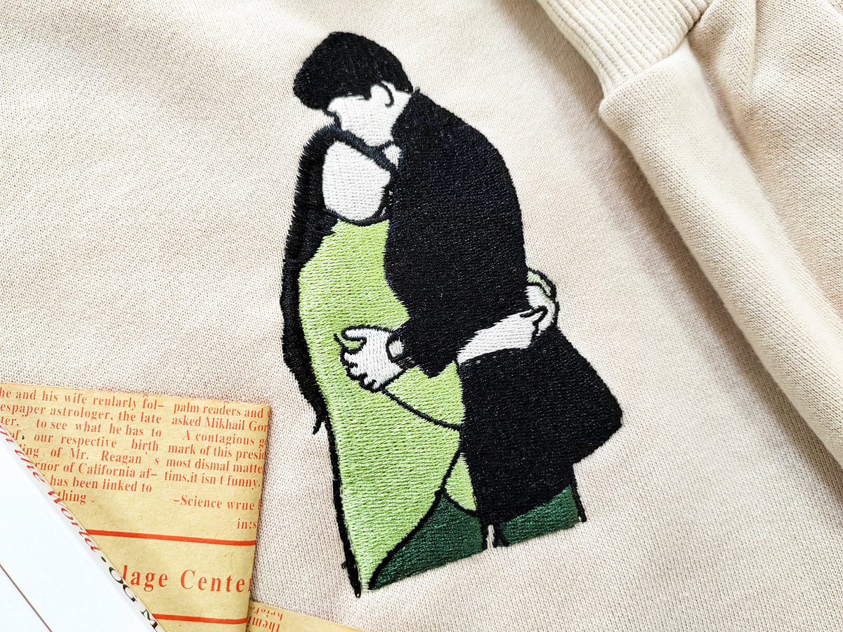 Gepersonaliseerde fotoportret geborduurde sweatshirt met capuchon voor koppels
