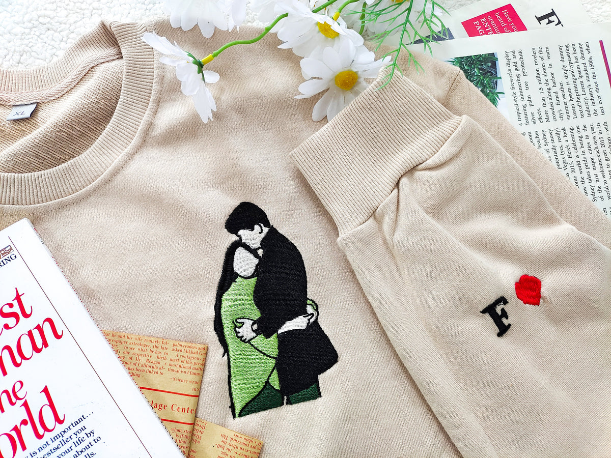 Gepersonaliseerde fotoportret geborduurde sweatshirt met capuchon voor koppels