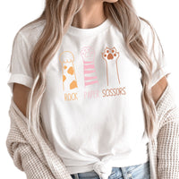 T-shirt « Pierre, papier, ciseaux », drôle de patte de chat, col ras du cou unisexe pour les amoureux des chats, propriétaire de chat, patte de chat