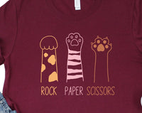T-shirt « Pierre, papier, ciseaux », drôle de patte de chat, col ras du cou unisexe pour les amoureux des chats, propriétaire de chat, patte de chat