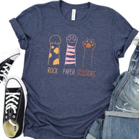 T-shirt « Pierre, papier, ciseaux », drôle de patte de chat, col ras du cou unisexe pour les amoureux des chats, propriétaire de chat, patte de chat