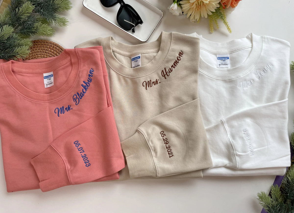 Geborduurde naam op kraag Sweatshirt Hoodie Borduurwerk College Koppel Matching Hoodie Crewneck Sorority Jubileum Cadeau