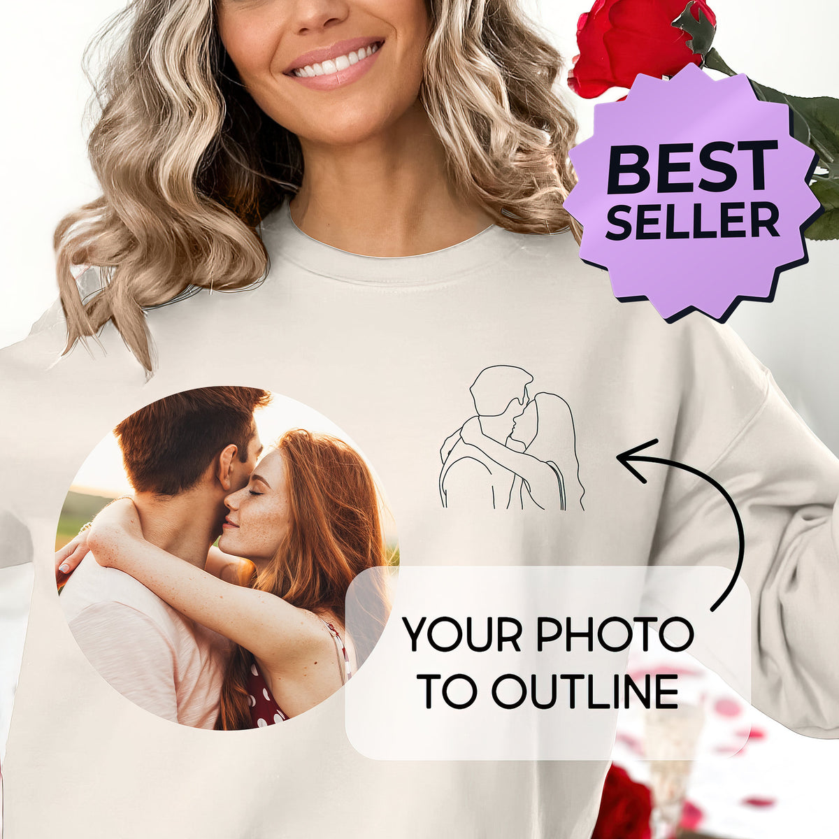 Aangepast portret van foto naar shirt, sweatshirt met omtrekfoto, aangepaste foto, aangepast portret, koppelhoodie, koppelshirt, koppelhoodie