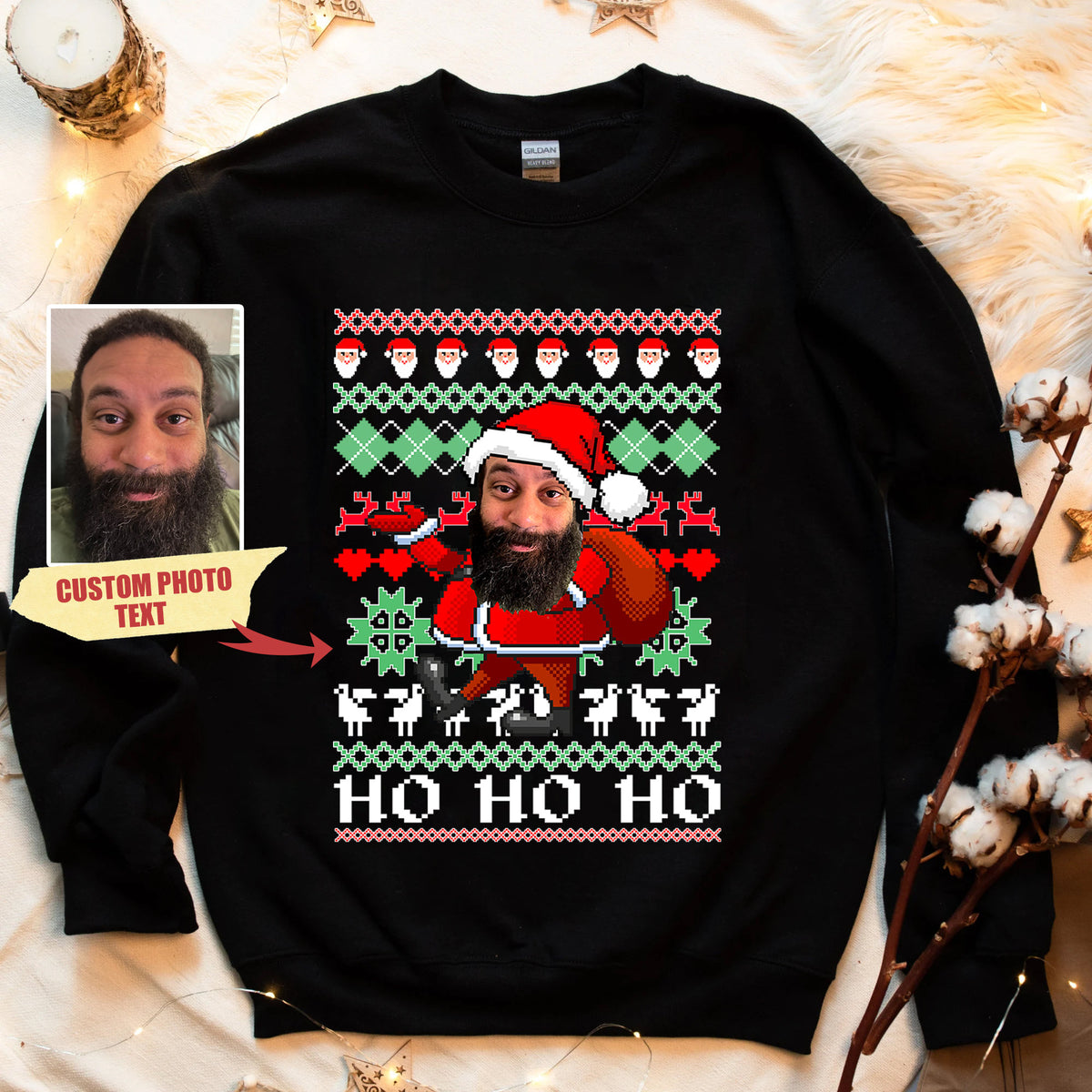Sweat-shirt de Noël personnalisé avec photo visage, sweat-shirt personnalisé Père Noël pour Noël pull de Noël moche avec photo