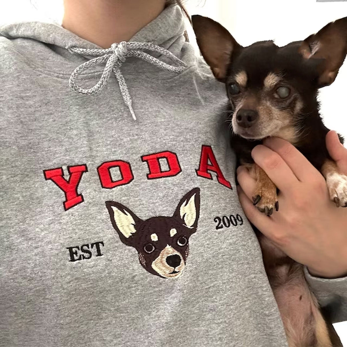 Gepersonaliseerde sweatshirt met geborduurde hond van foto, gepersonaliseerde sweatshirt met geborduurde hond, sweatshirt met dierengezicht, ronde hals, T-shirt of hoodie