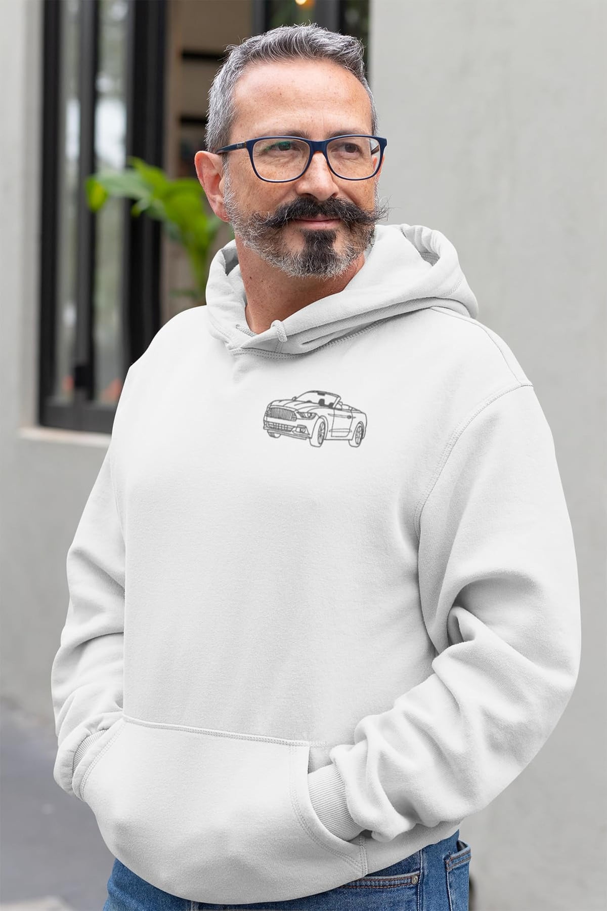 Hoodie met geborduurde autofoto en lijntekeningen, sweatshirt met aangepaste autocontouren, hoodie met capuchon