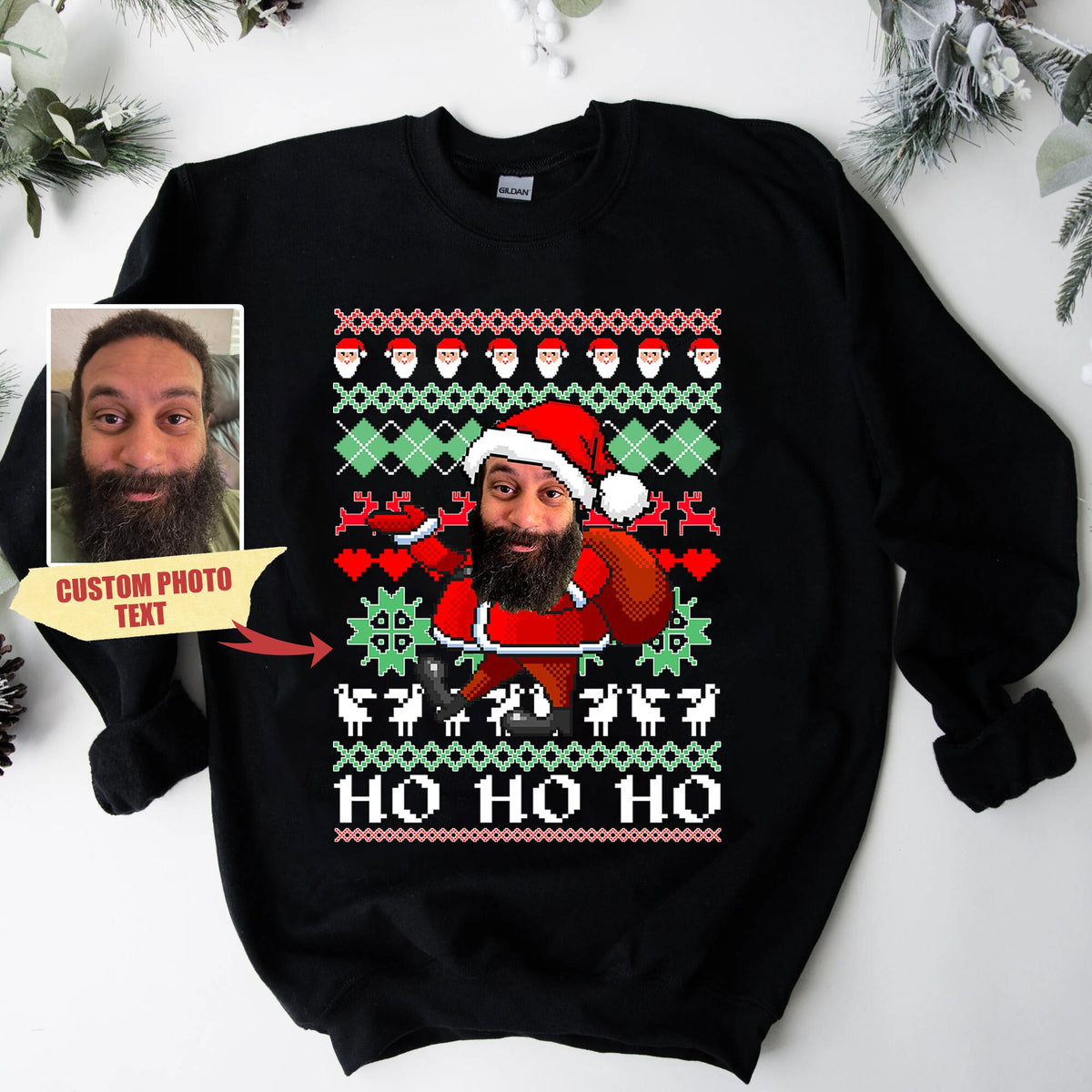 Sweat-shirt de Noël personnalisé avec photo visage, sweat-shirt personnalisé Père Noël pour Noël pull de Noël moche avec photo