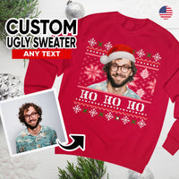 Gepersonaliseerde lelijke kersttrui, fotokersttrui, gepersonaliseerde trui met gezicht, lelijke kerstmuts, gezicht op kersttrui